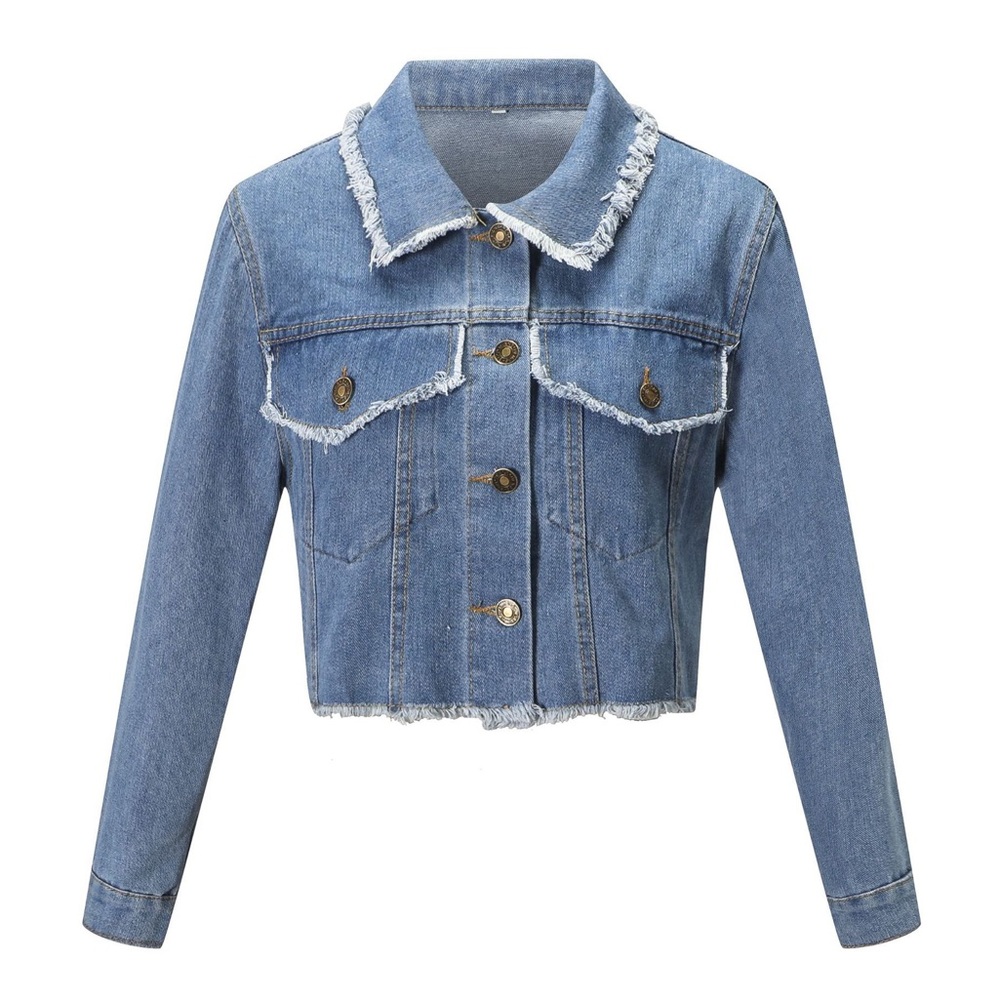 🔥🆕Long Sleeve Button Down Jean Denim Crop Jacket - Picture 8 of 10